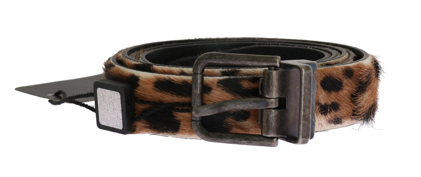 Brown Leopard Goat Hair Cayman Leather Belt