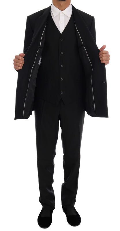 Black Wool Double Breasted Slim Fit Suit