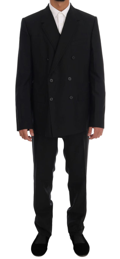 Black Wool Double Breasted Slim Fit Suit