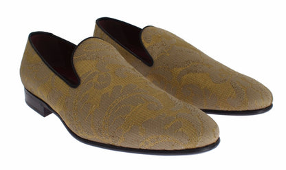 Golden Baroque Silk Dress Loafers