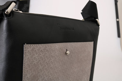 Billionaire Italian Couture Black Gray Leather Messenger Shoulder Bag