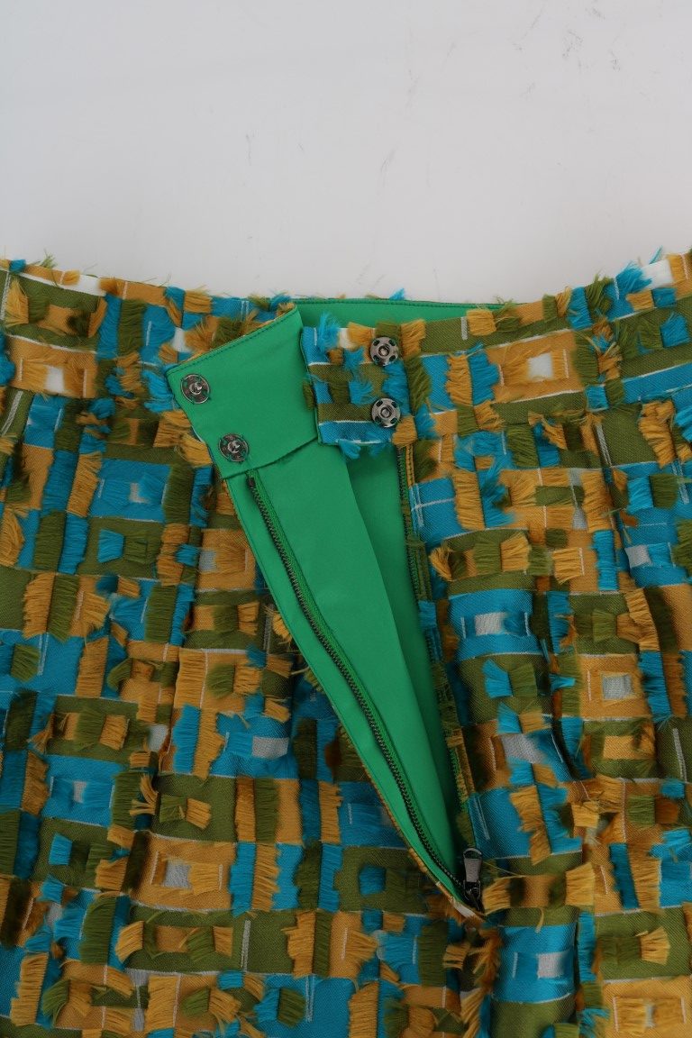 Elegant Green Jacquard High Waist Skirt
