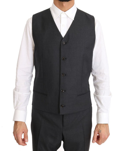 Elegant Gray Double Breasted Wool Silk Suit