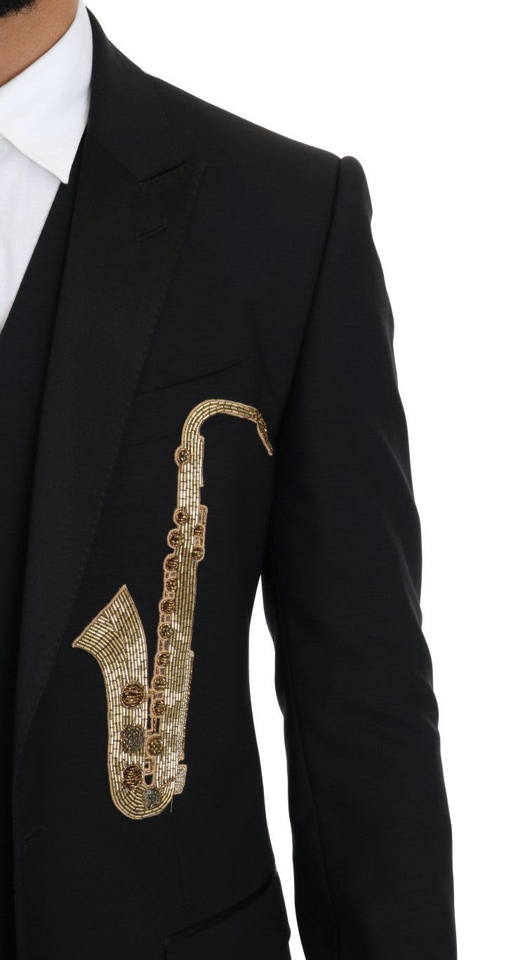 Black Wool Silk Saxophone Slim Fit Suit