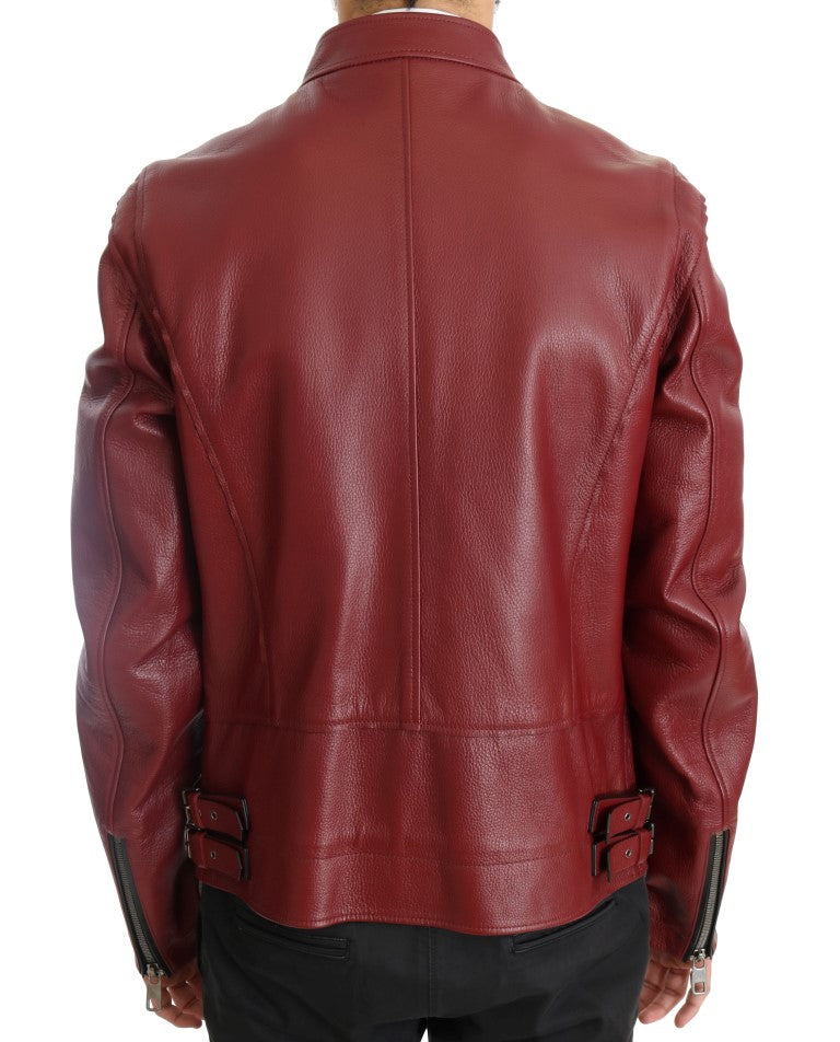 Radiant Red Leather Biker Motorcycle Jacket