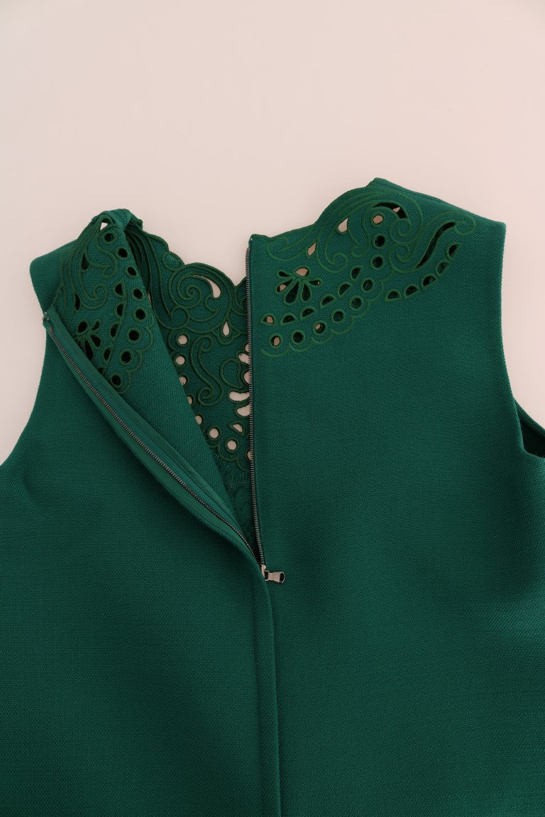 Green Floral Cutout Silk Wool Dress