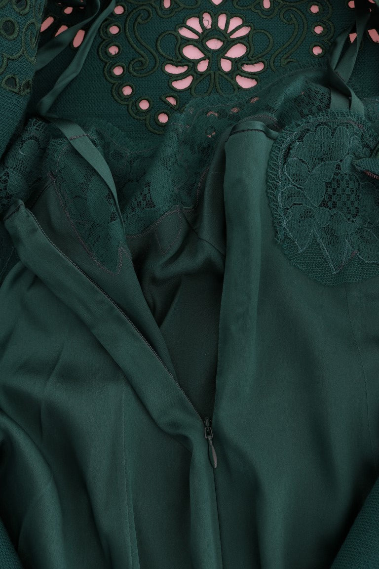 Green Floral Cutout Silk Wool Dress