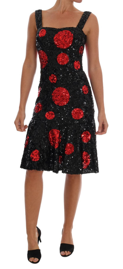 Black Red Polka Sequined Shift Dress