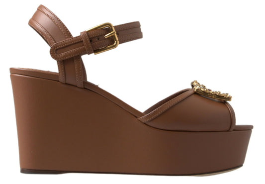 Brown Leather AMORE Wedges Sandals Shoes