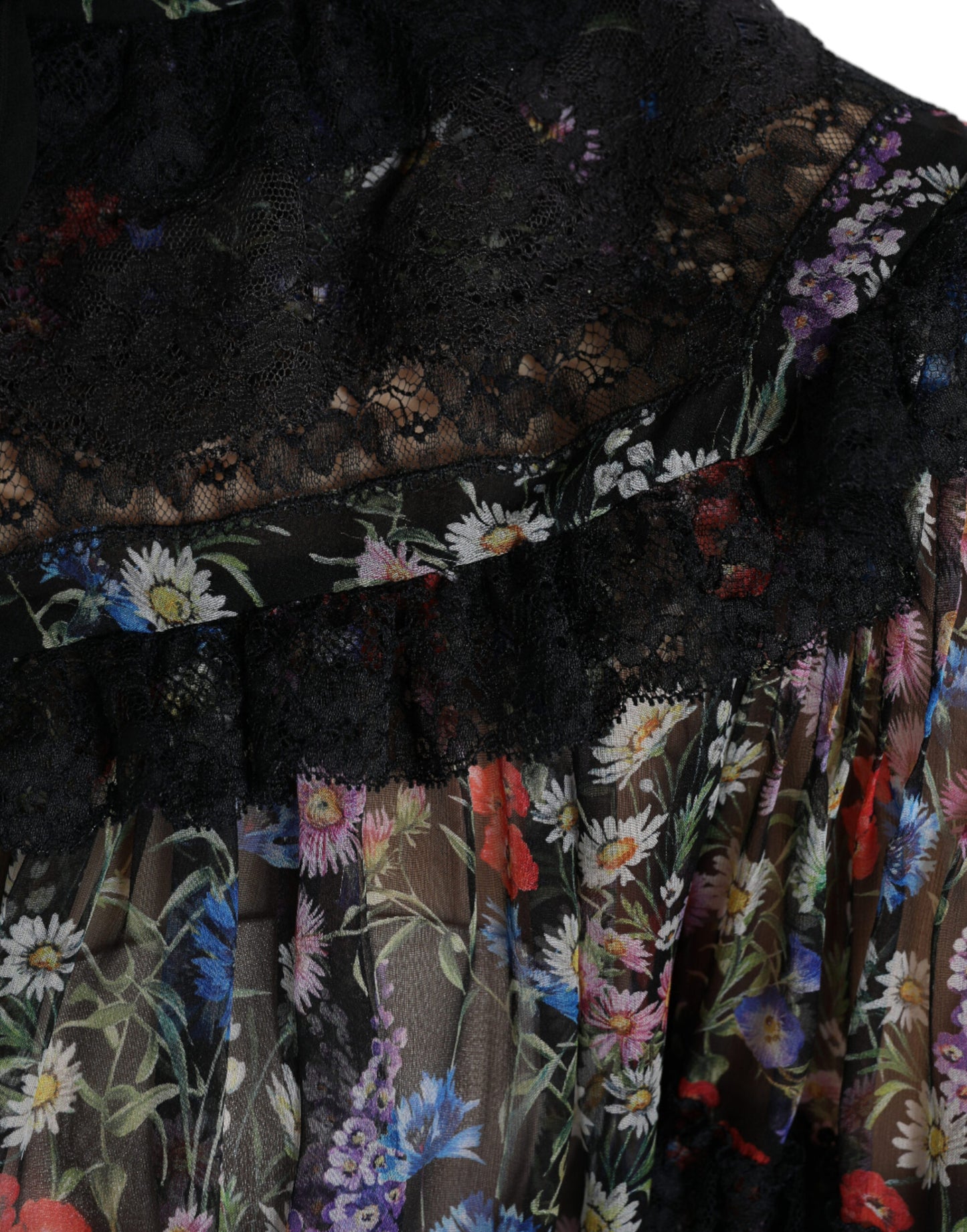Elegant Floral Silk Blouse with Lace Trim