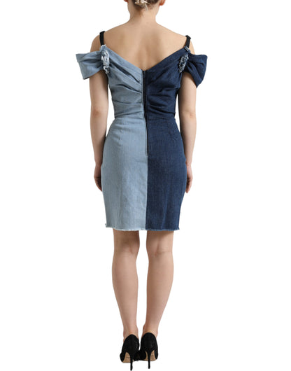 Elegant Two-Tone Blue Sheath Dress