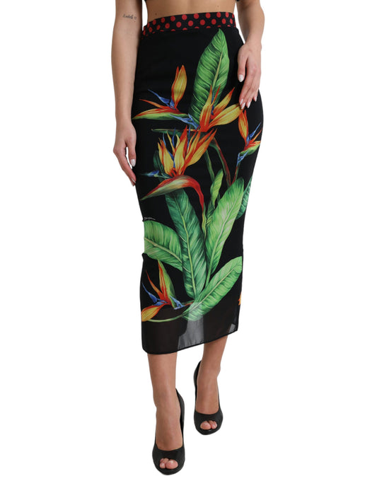 Floral High Waist Silk Midi Skirt