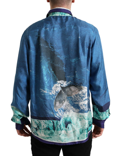Elegant Ocean Print Silk Shirt