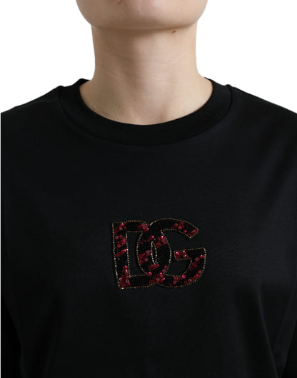 Elegant Black Crystal-Embellished T-Shirt