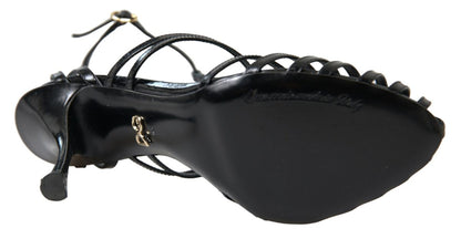 Elegant Black Leather Stiletto Sandals