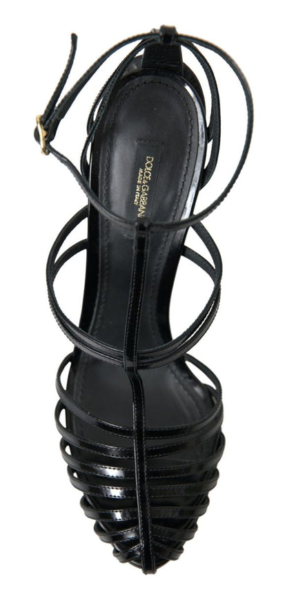 Elegant Black Leather Stiletto Sandals