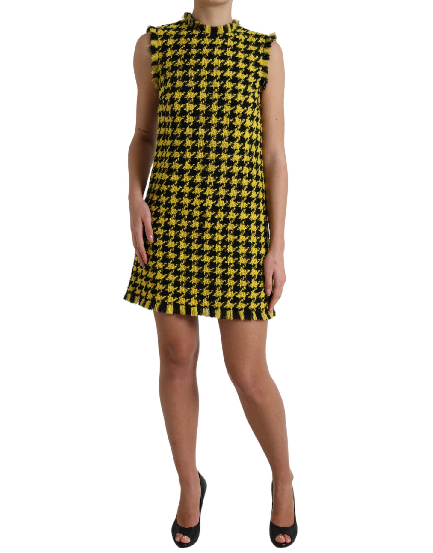 Houndstooth Knitted Chic Yellow Mini Skirt
