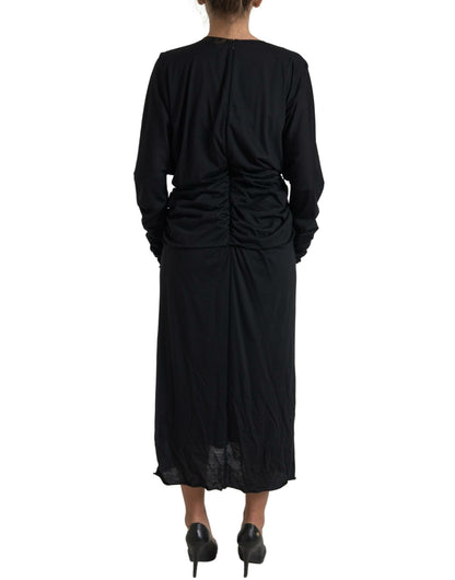 Elegant Black Wool Wrap Dress