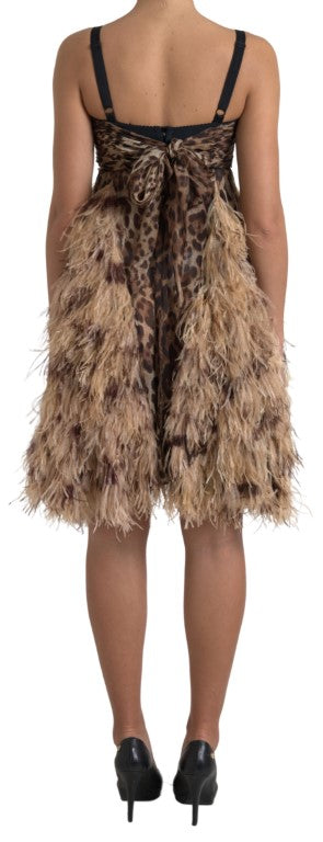 Sleeveless Leopard Chiffon Ostrich-Feather Dress