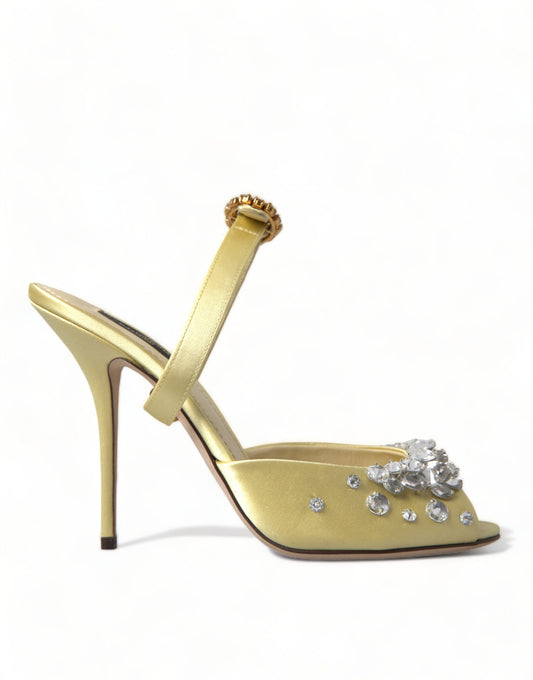 Yellow Satin Crystal Mary Janes Sandals