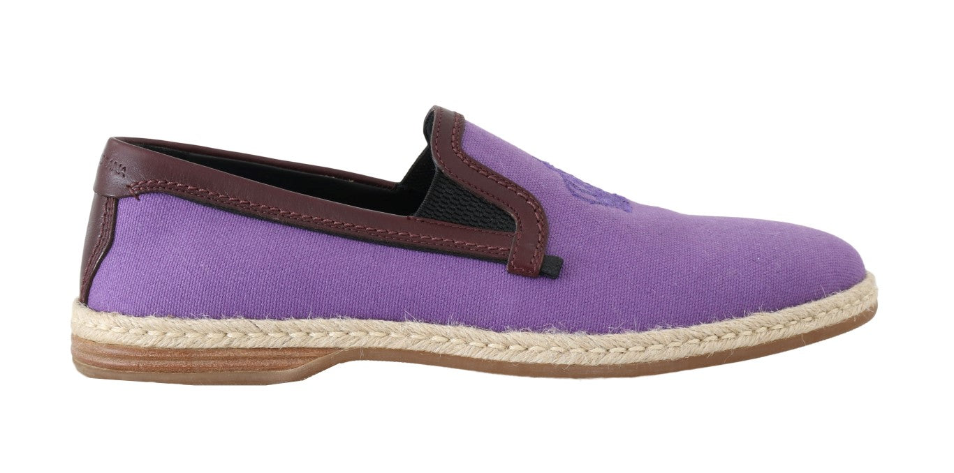 Purple Cotton Leather Crown Loafers