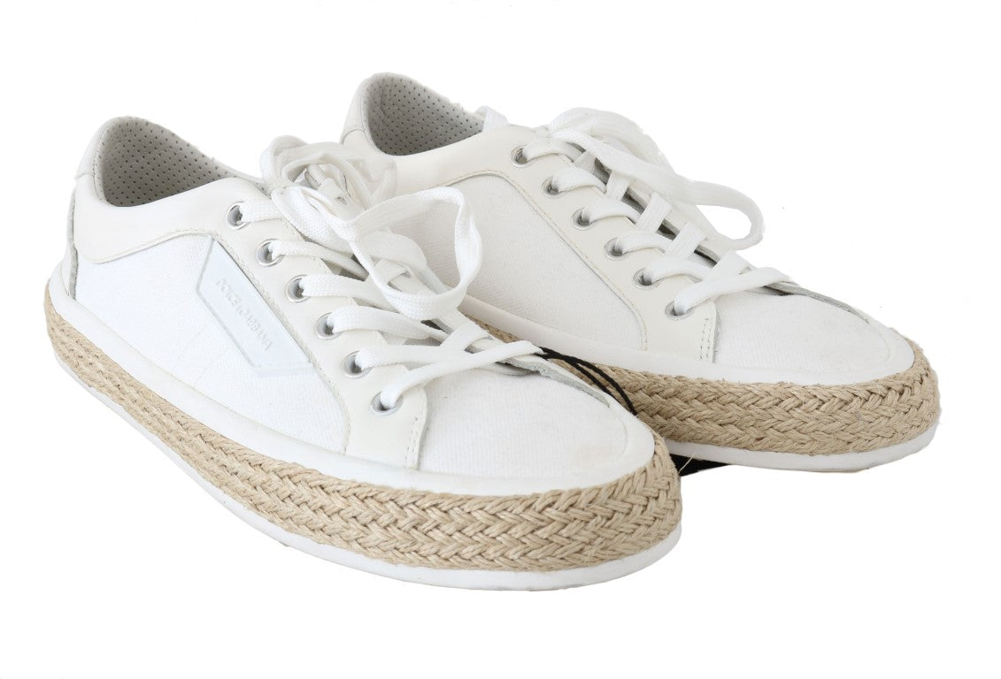 White Leather Cotton Sneakers