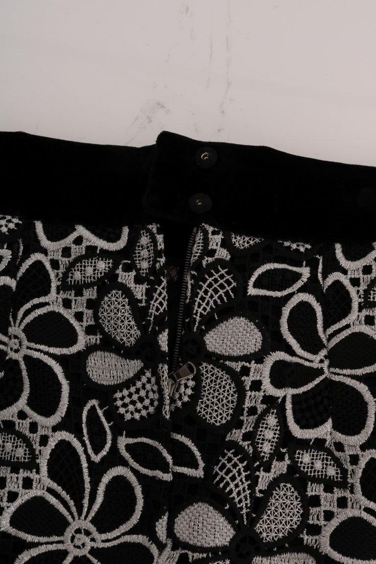 Floral Macramé Lace Crystal Button Skirt