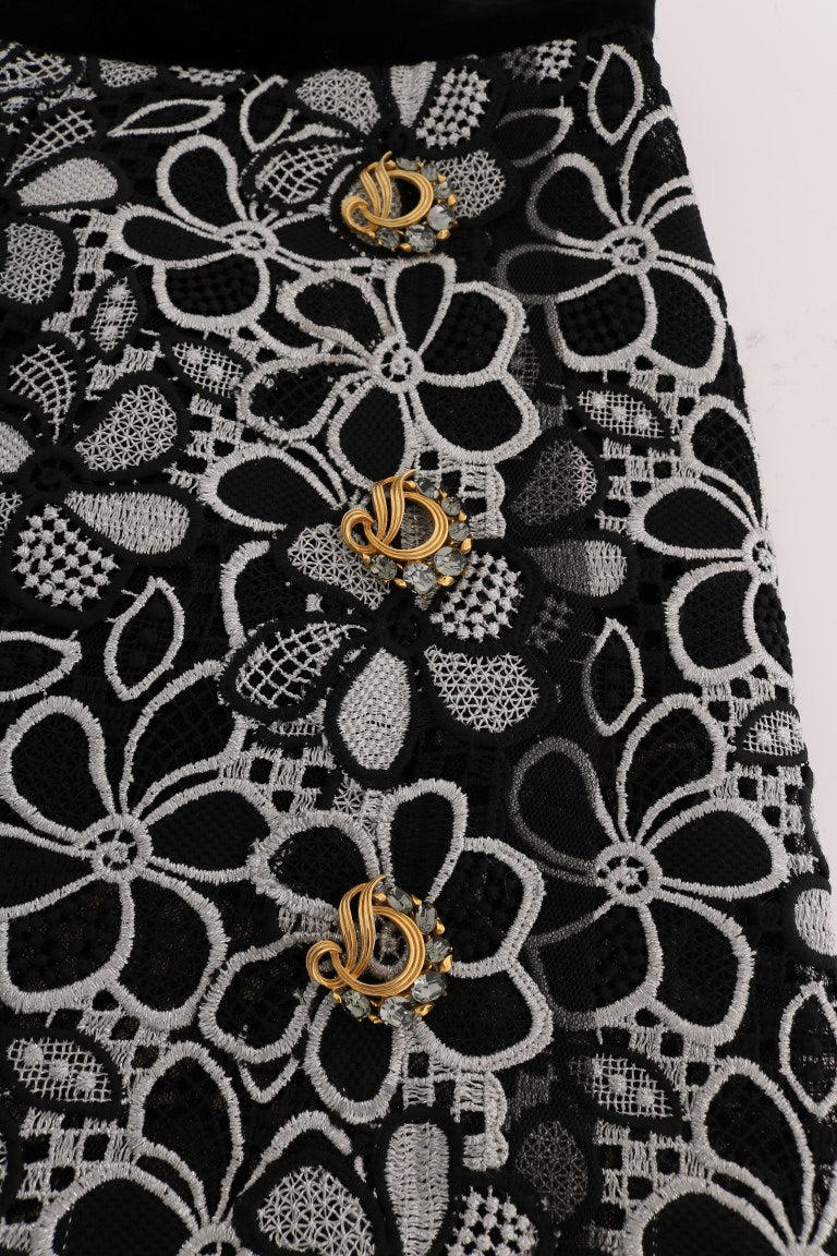 Floral Macramé Lace Crystal Button Skirt