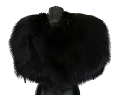 Elegant Black Silver Fox Fur Wrap Scarf