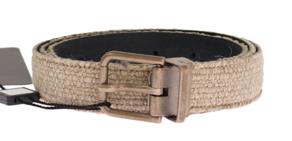 Beige Linen Leather Gold Belt