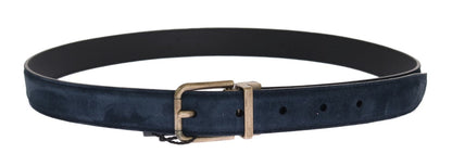 Blue Leather Gold Brushed Buckle Belt