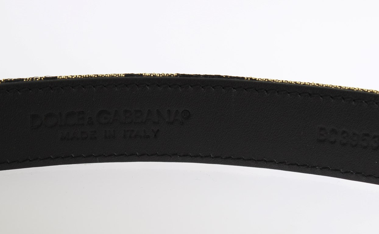 Black Leather Gold Brocade Belt