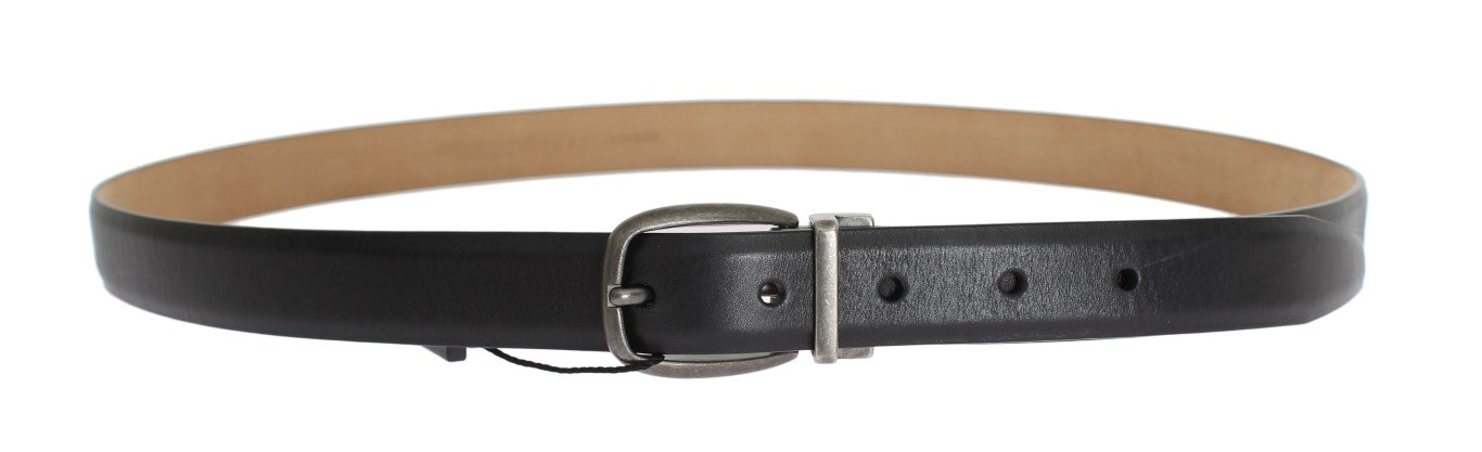 Black Leather Gray Buckle Belt