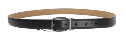 Black Leather Gray Buckle Belt