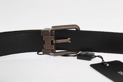 Black Leather Bronze Buckle Belt