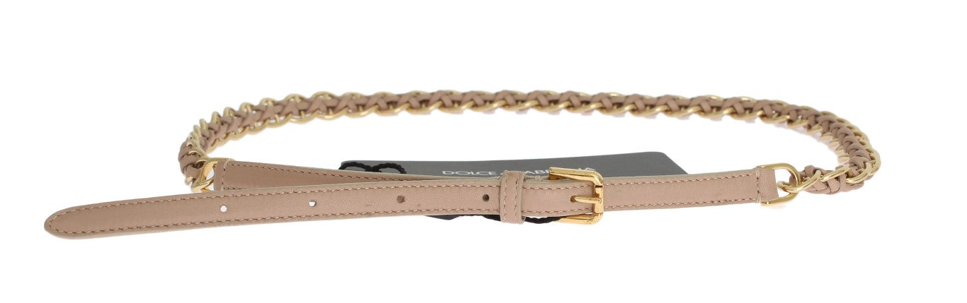 Beige Leather Gold Chain Belt