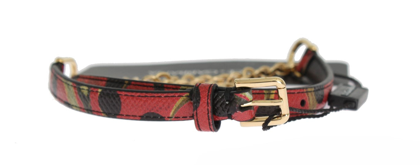Red Polka Dot Leather Thin Gold Chain Belt