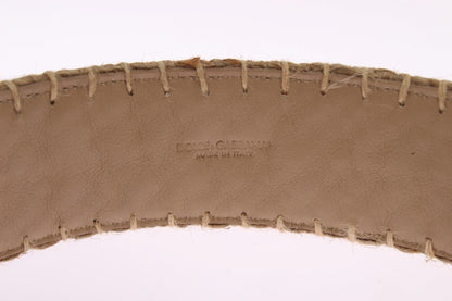 Dolce & Gabbana Beige Canvas Leather Wide Belt
