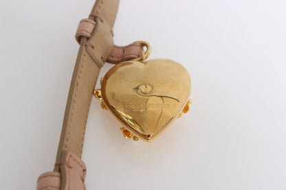 Beige Leather MAMMA Gold Heart Belt