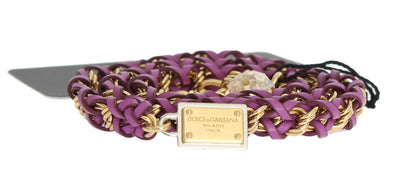 Purple Leather Crystal Gold Belt