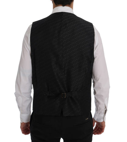 Elegant Gray Striped Men's Waistcoat Vest