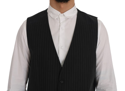 Elegant Gray Striped Men's Waistcoat Vest