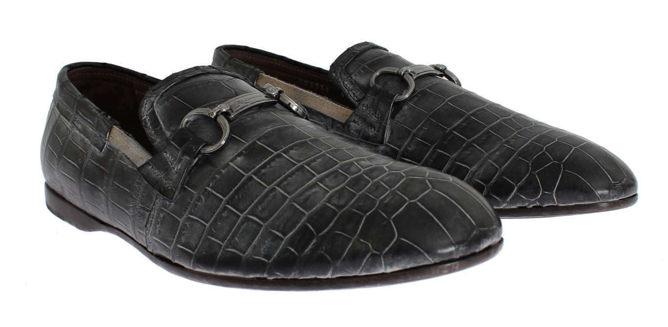 Gray Crocodile Loafers Dress Formal Shoes