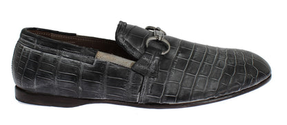 Gray Crocodile Loafers Dress Formal Shoes