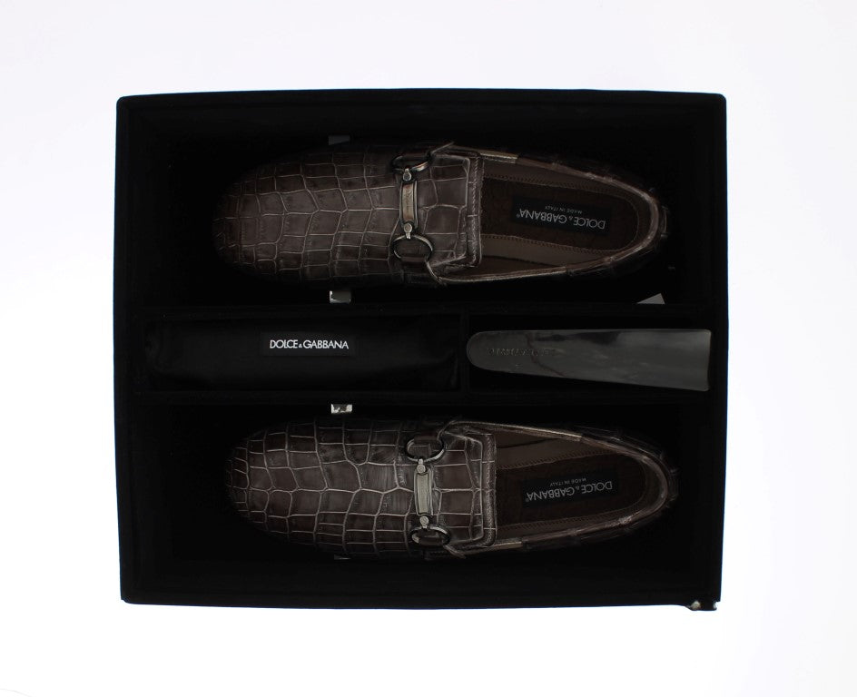 Brown Crocodile Loafers Dress Formal Shoes
