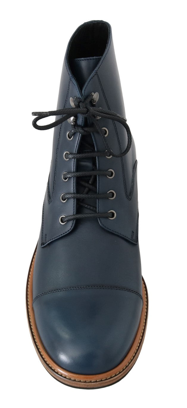 Blue Leather Ankle Boots