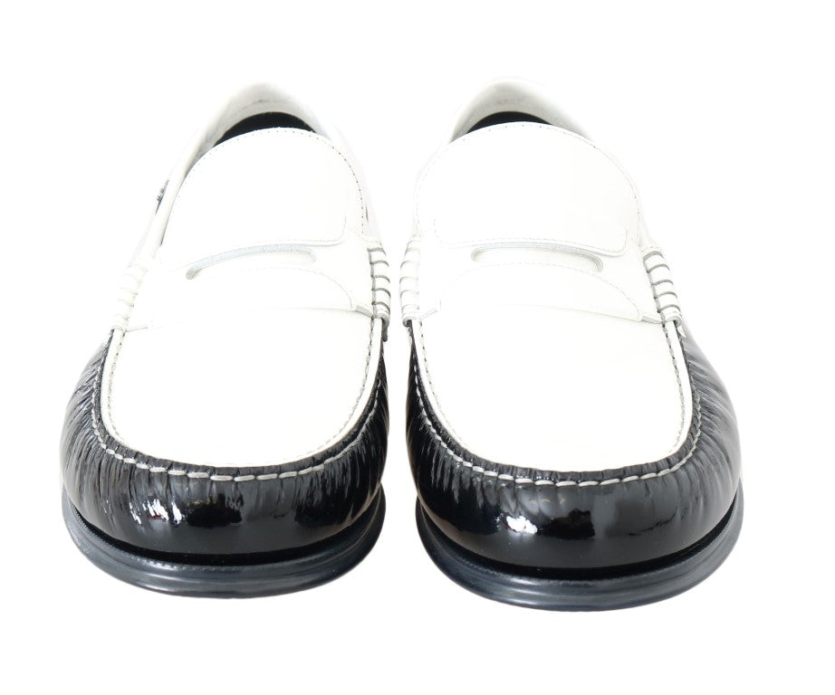 Black White Leather Loafers