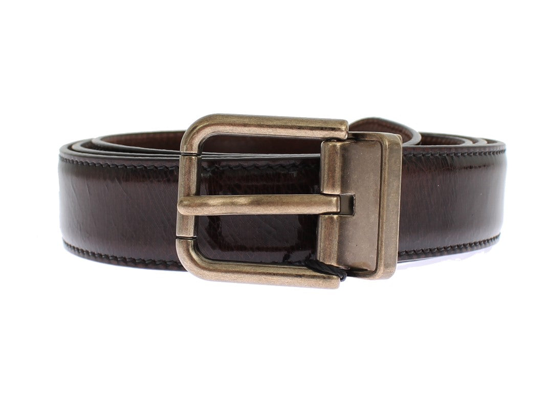 Brown Shiny Leather Gold Buckle Belt
