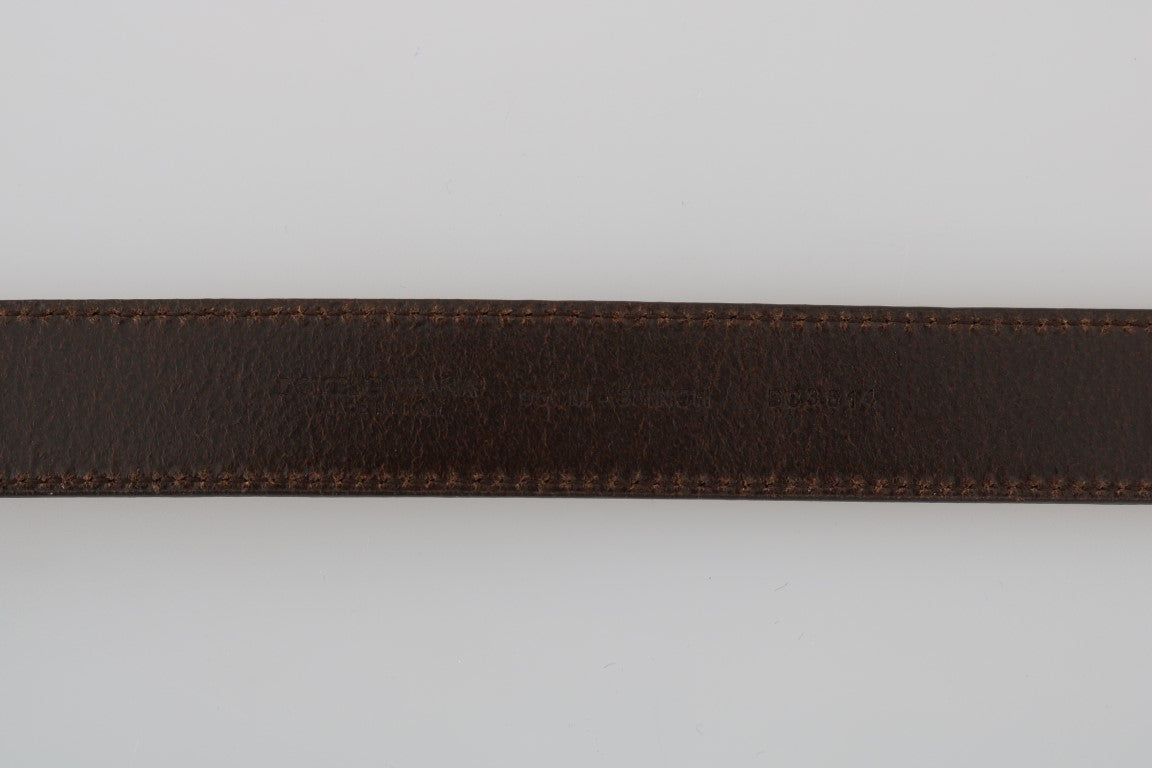 Brown Leather Gold Brushed Buckle Belt