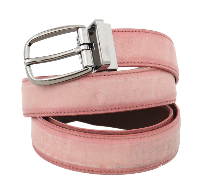 Pink Antique Leather Silver Buckle Belt